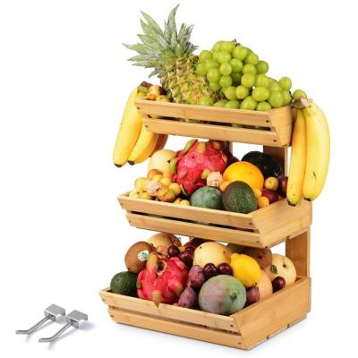 China Sustainable Countertop Fruit Rack Holder For Kitchen Large 3 Layer Bamboo Fruit Basket for sale