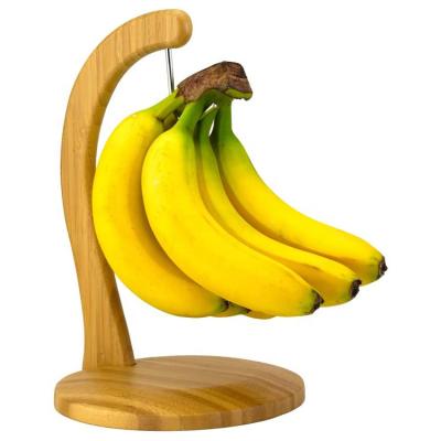 China Sustainable Custom Bamboo Rack Holder With Stainless Steel Hook Banana Hanger for sale