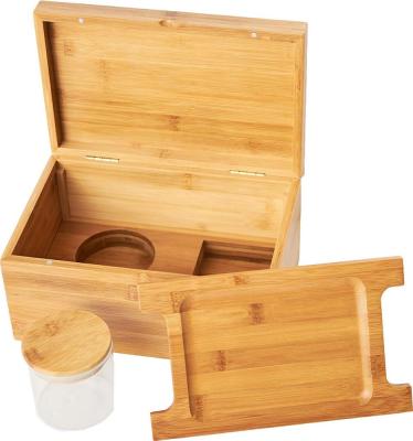 China Handmade Premium Quality Custom Bamboo Stash Box with Smell Proof Glass Jar and Tray Gift Set for sale