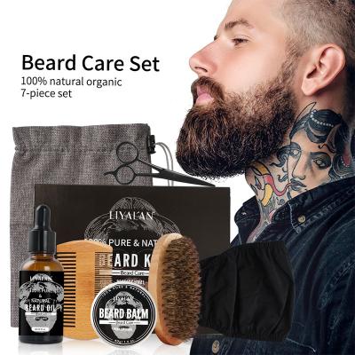 China Moisturize Best Selling 7pcs Private Label Hair Beard Care Oil Grooming Balm Set Beard Growth Kit For Men for sale