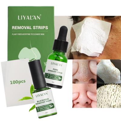 China Private Label Face 3 in 1 Tea Tree Oil Shrink Cleanse Repair Pimple Nose Pore Peel Blackhead Remover Serum Set for sale