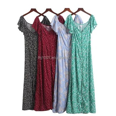 China 2021 anti-static floral print square collar dresses summer new puff sleeve women's chiffon dress for sale