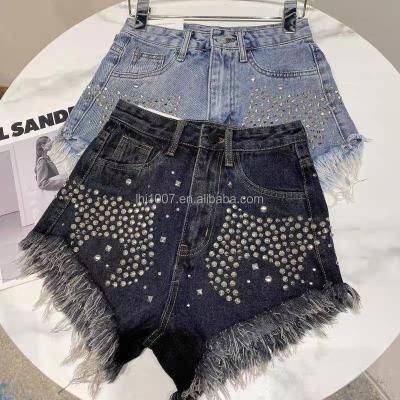 China New Girl's Breathable Women's Summer Short Pants Fringed High Waist Denim Shorts Diamond Jeans Hot Pants for sale