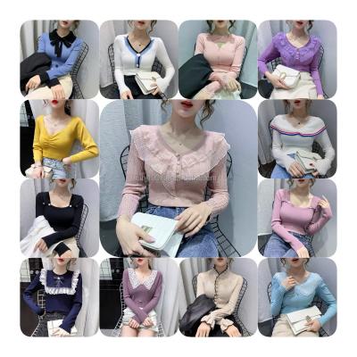 China Anti-wrinkle women's elastic knit sweater shirt lower temperament thin sweater knitwear for sale