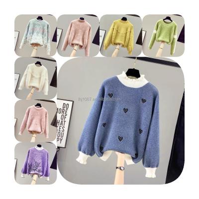 China High Quality Anti-Wrinkle New Winter Mink Sweater For Ladies Retro Long Sleeve Chunky Pullover Sweater For Ladies for sale