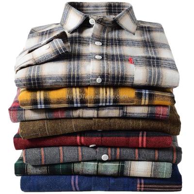 China Anti-pilling hot - selling autumn and winter men's casual long sleeve plaid shirts wholesale for sale