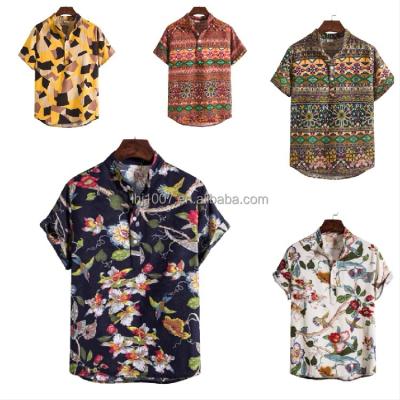 China Foreign trade anti-shrink shirt printing casual men's short-sleeved shirt lapel tops men for sale