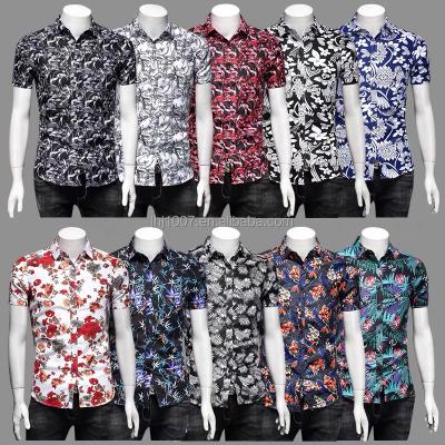 China Summer Mens Anti-Shrink Shirts Cotton Short Sleeve Floral Button Down Beach Shirts for sale