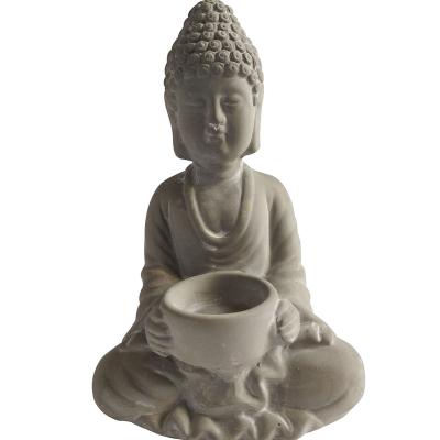 China Custom high quality home modern art large gray cement decoration ceramic Buddha candle holder ornaments for home decoration for sale