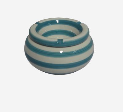 China Cheap Hand Painted Stripe Cigarettes Handmade Indoor Or Outdoor Decorative Customized Ceramic Ashtray With 3 Holders Slots for sale