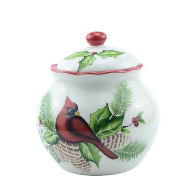 China Modern Hand Painted Microwavable Bird Pattern Glazed Ceramic Decal Food Cookie Jar Canister With Lid For Home Kitchen for sale