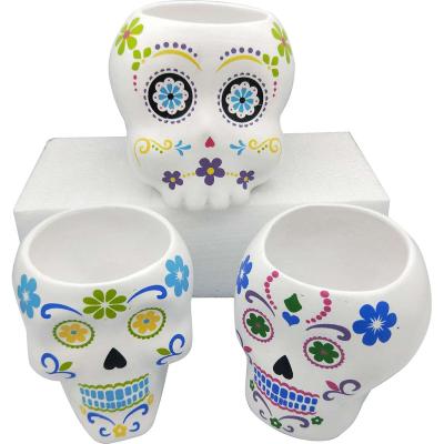 China Decorative Mexican Table Top Halloween Skull Ceramic Planter For Succulents Wholesale for sale