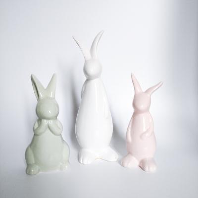 China Indoor Home Decoration Easter Bunny Porcelain Animal White Standing Rabbit Figurines for sale