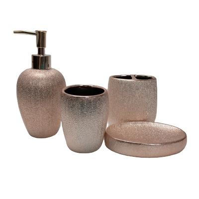 China Viable Custom Wholesale High Quality Luxury 4 Pcs Luxury Ceramic Rose Gold Plated Bathroom Accessories Set for sale