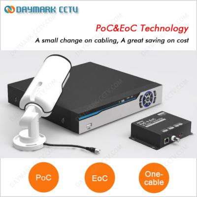 China New tech coaxial cable trasmission 4 channel PoC & EoC IP camera nvr kit for sale