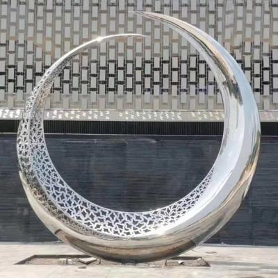 China Europe Large Metal Ring Stainless Steel Sculpture Mirror Art Moon Metal Polishing Sculpture for sale