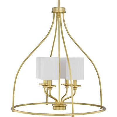 China Industrial Magnificent Cage Four Gold Satin Arm Foyer Brass Chandelier for sale