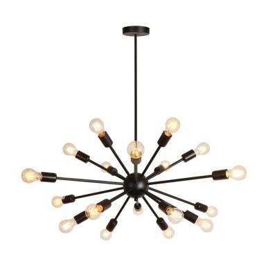 China American Chandelier Matte Black Pendant Lighting Adjustable, Edison Bulb E26 60W, Retro Country Industrial Hanging Light Fixture 18-Lights for Li for sale