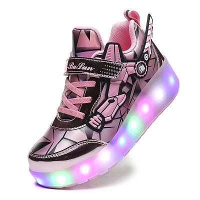 China New student led light USB charging double wheel pop shoes double wheel roller skates shoes for sale