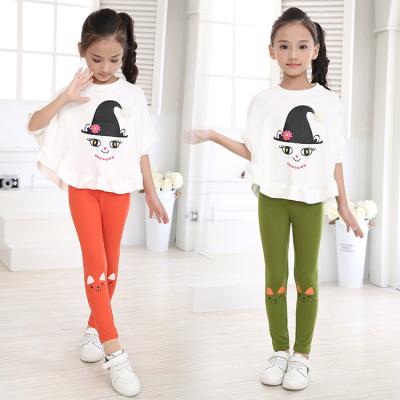 China 2019 New Style Anti-Static Girls Cotton Bow Cuffs Pants Anti-Static Kids Flower Appliqued Pants for sale