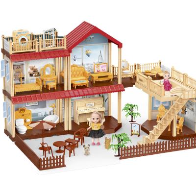 China Cartoon Toy Kids 3D DIY Miniature Doll Room Furniture Hands Open Puzzle Assemble Dollhouse Miniaturas Room With Led Light For Girl for sale