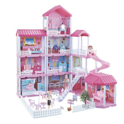 China 2021 Toy Amazon Seller Doll's House Dollhouse Hot Pink Princess Castle Cartoon Building Set ABS Plastic House Puzzle Toy for sale