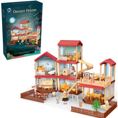 China Hot Sale Cartoon Toy 2021 New Role Play Toys Children Simulation Villa Set Portable Doll House Toys For Girls Birthday Gift for sale