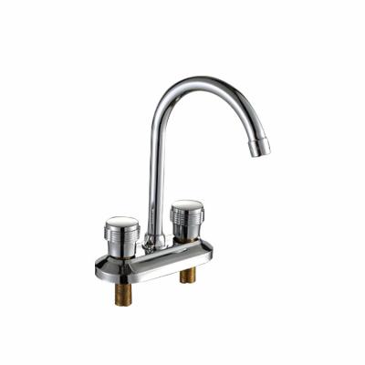 China Modern Warehouse Basin 2 Holes Two Handle Kitchen Faucet Pull Down 304 Stainless Steel Modern Mixer Goose Neck Water Taps for sale