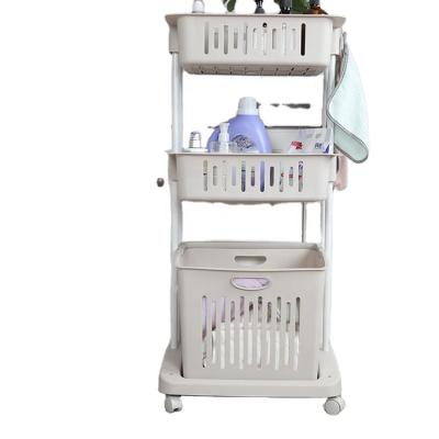 China Eco-friedly Stackable Storage Rack Plastic Kitchen Storage Shelf Three-Layer On Wheels Folding Shelving Storage for sale