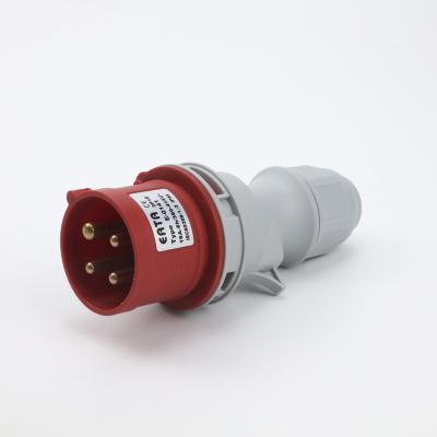 China High Quality Quick Mounted Industrial Socket 3P+E 16A.32A Level IP44 380V Waterproof Three Phase Male Plug for sale