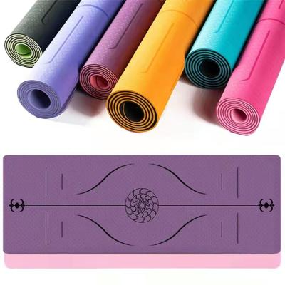 China Wholesale Logo 6mm Non-slip Fitness Double Side Tape Custom Yoga Mat With Stance Line for sale