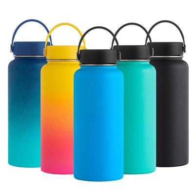 China 18/8 Color And Logo Wall Stainless Steel Drink Flasks Double Insulated Vacuum Sports Customized Viable Water Bottle With Lid for sale