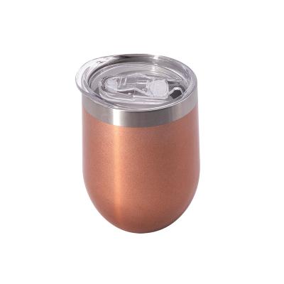 China Sustainable Hot Selling 12oz Amazon Powder Coated Insulated Wine Glass Tumbler With Clear Lid for sale