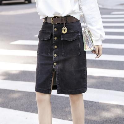 China Breathable Plus Size Denim Skirt High Waist Loose Wild Short Line Jeans Skirts Knee Length Ladies for sale