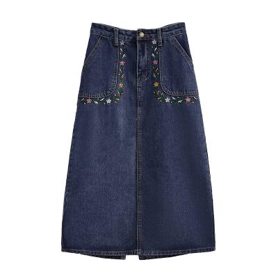 China QUICK DRY High Waist New Female Denim Embroidered A Line Zipper Ladies Jeans Mid Length Mid Length Skirts for sale