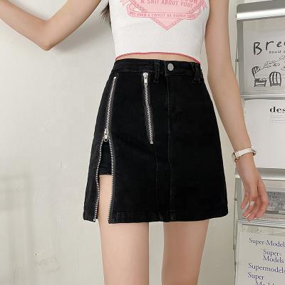 China QUICK DRY black hip slit bag denim high waist skirt pants wild A line adult jeans skirt short for sale