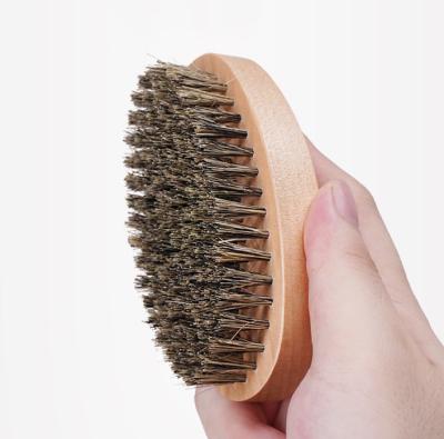 China Shaving Brush Engraving Logo Boar Bristle Wooden Mens Beard Comb Personality Tool Wooden Beard Brush for sale