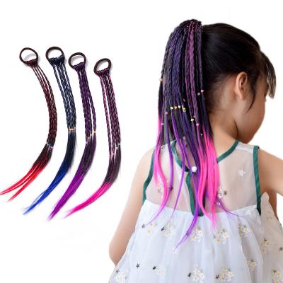 China Pretty Cute Kids Party Ponytail Holder Rainbow Color Hair Tie Girls Hair Extension Soft Kids Wig Braids for sale