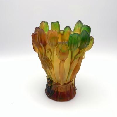 China New handmade crystal tulip vase Liuli gift colorfol flower from Europe shaped burner for sale