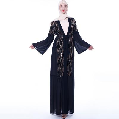 China Daily Life Sequin Cardigan Long Sleeve Chiffon Quilting Outer Wear Abaya Set for sale