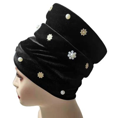 China New Elegant Women's Muslim Turban Solid Color Style European and American Stretchy Hijab Hat for Women for sale