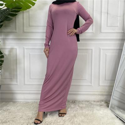 China New Full Elastic Bodycon Dress Daily Life Long Sleeve Plain Open Abaya Color Matching Inner Dresses for sale