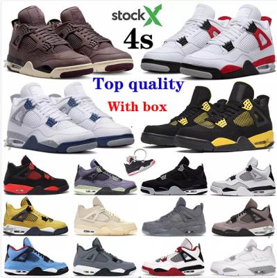 China Newest Quality OG Size Big 4 AJ Retro 4s Shock Absorbing Midnight Navy Mens Basketball Shoes Red Thunder Red Cement 4s for sale