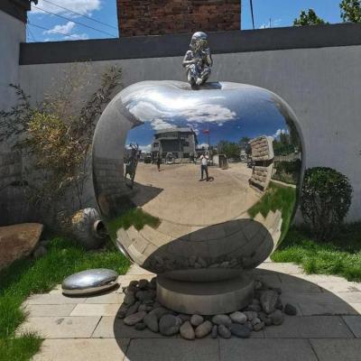 China Europe Mirror Polished Stainless Steel Apple Fruit Sculpture For Outdoor Decoration for sale