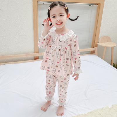 China 2021 new simple and loose casual home clothes printing cotton children's set pajamas for sale