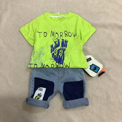 China Of the short-sleeved suit of the new casual two-piece set of anti-shrink printed children's style T-shirt jeans for sale