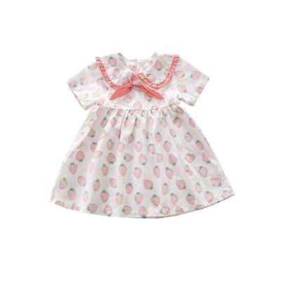 China 2021 summer new fashion girls breathable boutique short sleeve printed princess bow dress for sale