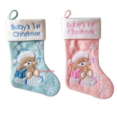 China Embroidery Personalize Christmas Stocking Xams Tree Stocking 2021 Popular Hanging Xams Tree Stocking Cloth Gift Plush Candy Bag for sale