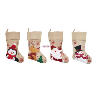 China Custom Santa Snowman Gift Bag Hanging Christmas Ornament 2021 High Quality Stockings Farmhouse Materials Eco-Friendly Christmas for sale