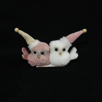 China Poly Bag Pink/White/Grey Christmas Decoration Supplies Cardboard Owl Ornaments With Long Knitting Hat for sale